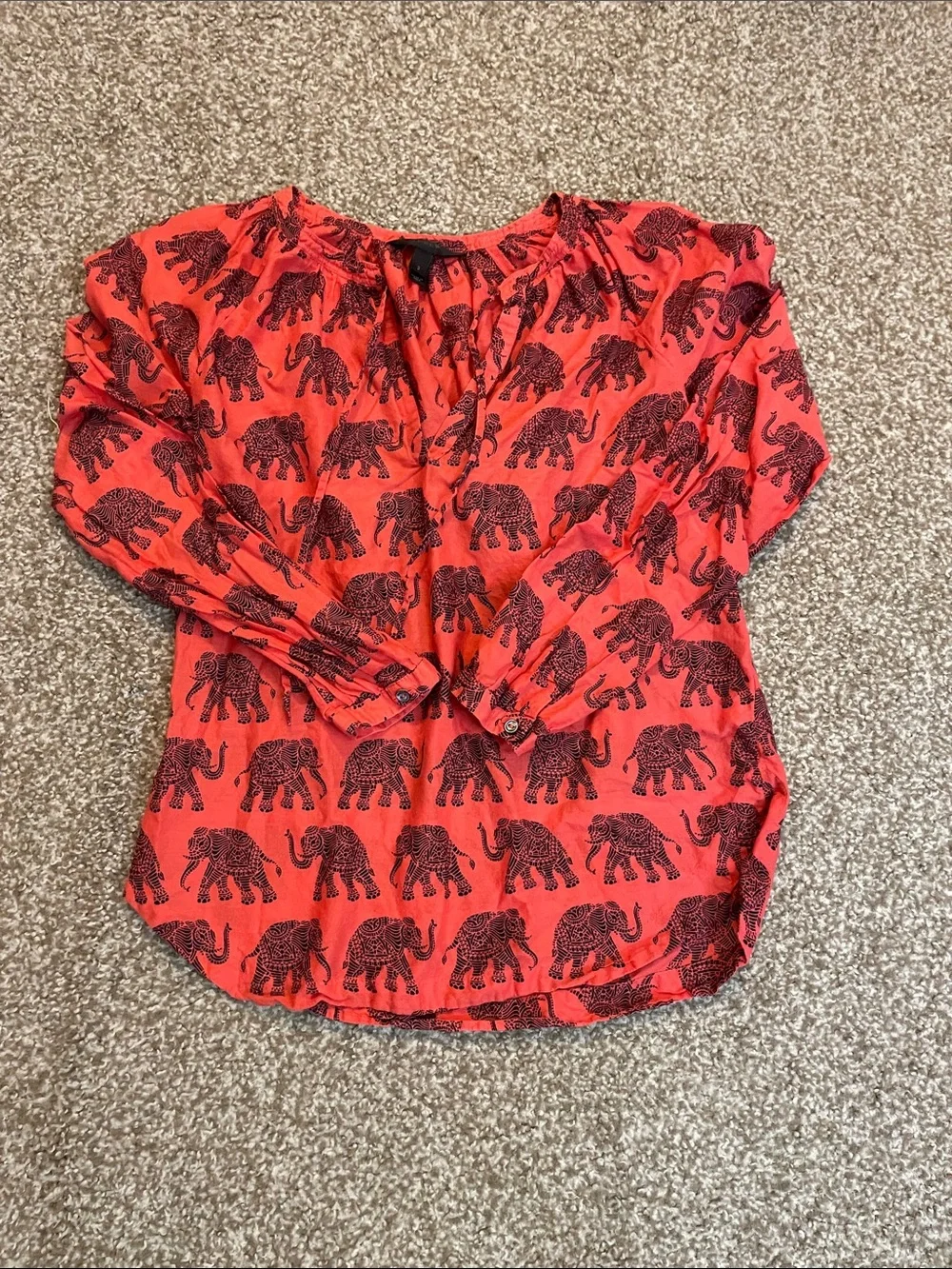 J. Crew Boho Elephant-Print Long Sleeve Cotton Blouse